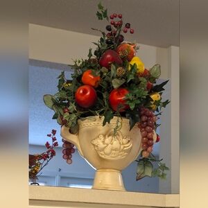 Beautiful Rare vintage style ceramic Vase artificial fruit arrangement